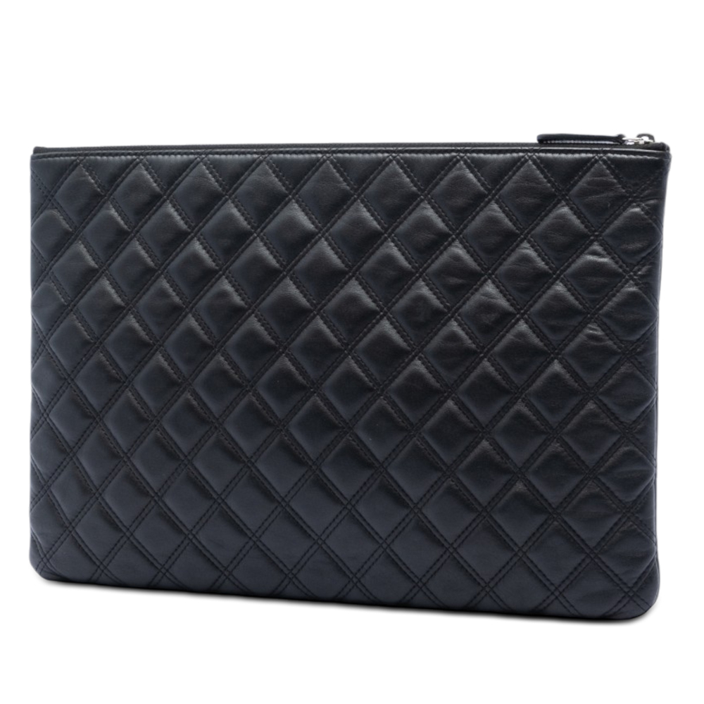Pre-Loved Chanel Large Quilted Lambskin Double Stitch O Case Clutch - Picture 2 of 5